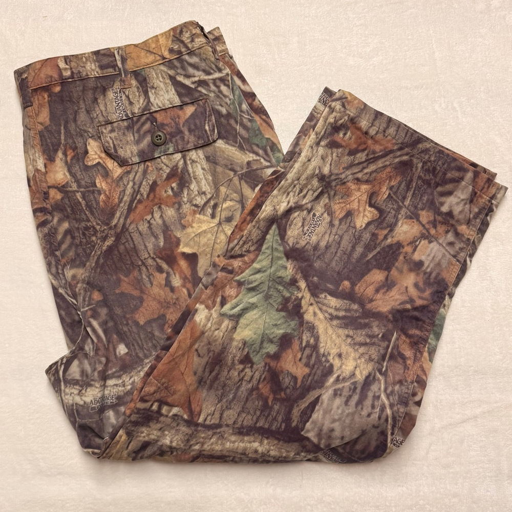 Men's Cabela's Camo Cargo Pants 44x30 Brown Green Like New Advantage Timber